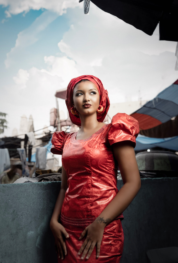 Woman in Red Dress at Bamako Marché