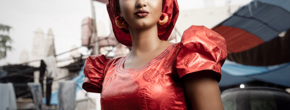 Woman in Red Dress at Bamako Marché