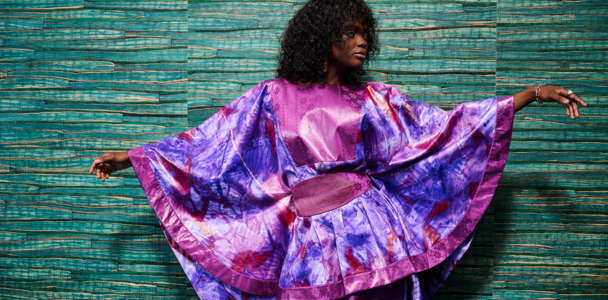 Woman in an Artisanal Boubou in lilac